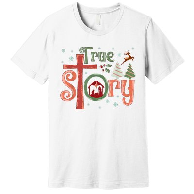 Retro True Story Jesus Christmas Nativity Scene Christian Premium T-Shirt