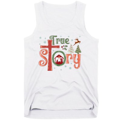 Retro True Story Jesus Christmas Nativity Scene Christian Tank Top