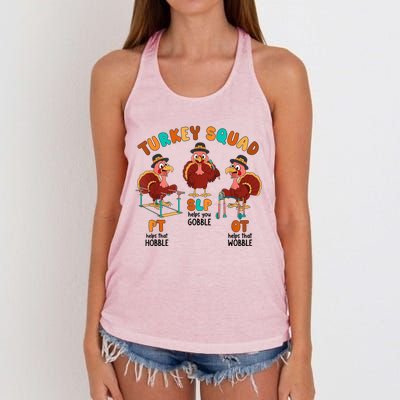 Retro Turkey Squad Thanksgiving Slp Ot Pt Therapy Team Women's Knotted Racerback Tank