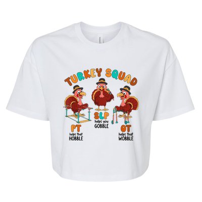 Retro Turkey Squad Thanksgiving Slp Ot Pt Therapy Team Bella+Canvas Jersey Crop Tee