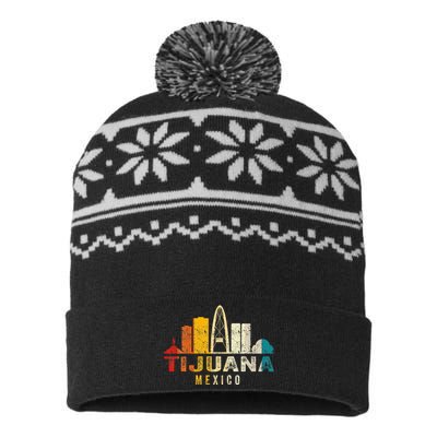 Retro Tijuana Skyline Vintage Mexico Souvenir USA-Made Snowflake Beanie