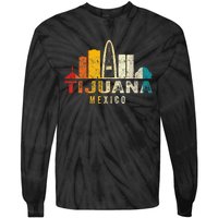 Retro Tijuana Skyline Vintage Mexico Souvenir Tie-Dye Long Sleeve Shirt