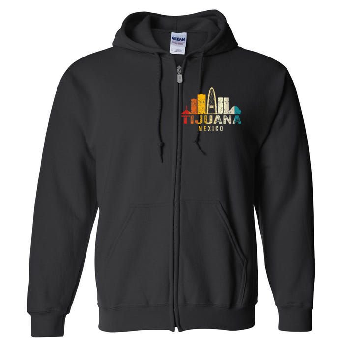 Retro Tijuana Skyline Vintage Mexico Souvenir Full Zip Hoodie