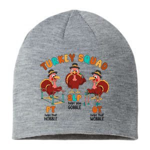 Retro Turkey Squad Thanksgiving SLP OT PT Therapy Team Sustainable Beanie