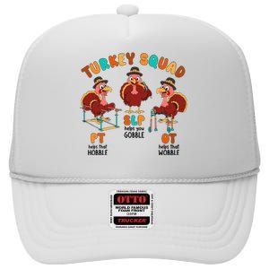 Retro Turkey Squad Thanksgiving SLP OT PT Therapy Team High Crown Mesh Back Trucker Hat