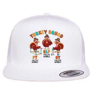 Retro Turkey Squad Thanksgiving SLP OT PT Therapy Team Flat Bill Trucker Hat