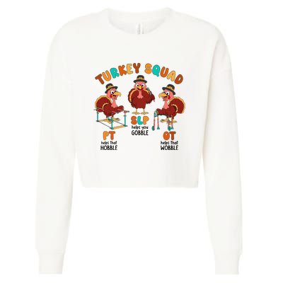 Retro Turkey Squad Thanksgiving SLP OT PT Therapy Team Cropped Pullover Crew