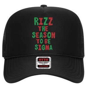 Rizz The Season Funny Gen Alpha Slang Christmas Teacher High Crown Mesh Back Trucker Hat