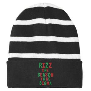 Rizz The Season Funny Gen Alpha Slang Christmas Teacher Striped Beanie with Solid Band