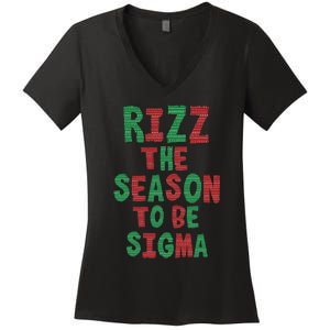 Rizz The Season Funny Gen Alpha Slang Christmas Teacher Women's V-Neck T-Shirt