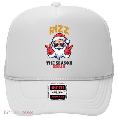 Rizz The Season Bruh Christmas Holiday Santa Claus Funny High Crown Mesh Back Trucker Hat