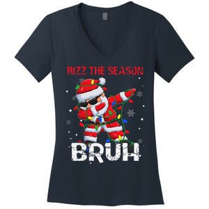 Rizz The Season Bruh Christmas Rizzmas Santa Claus Rizzler Women's V-Neck T-Shirt