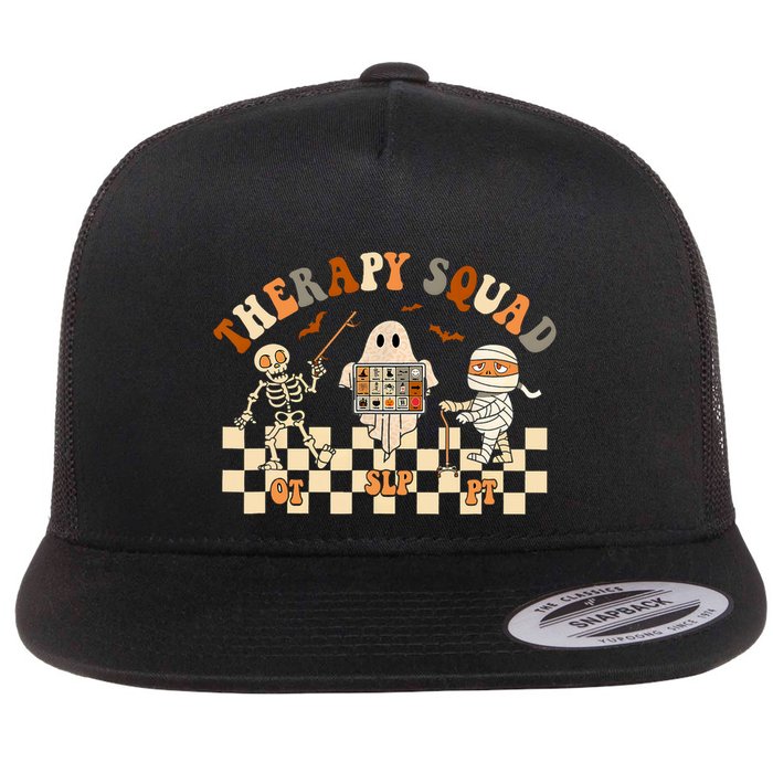 Retro Therapy Squad Slp Ot Pt Team Halloween Speech Physical Flat Bill Trucker Hat
