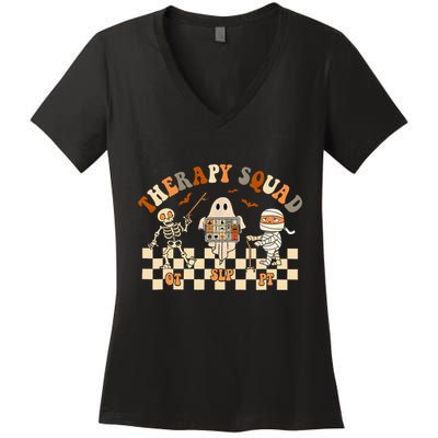 Retro Therapy Squad Slp Ot Pt Team Halloween Speech Physical Women's V-Neck T-Shirt