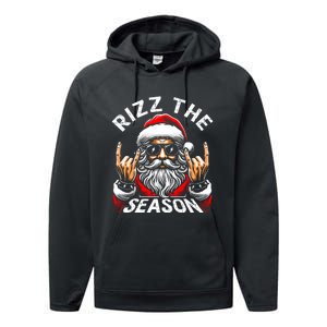 Rizz The Season Funny Christmas Rizzmas Santa Teens Performance Fleece Hoodie