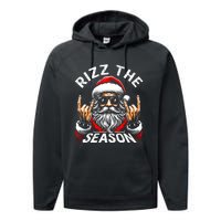 Rizz The Season Funny Christmas Rizzmas Santa Teens Performance Fleece Hoodie