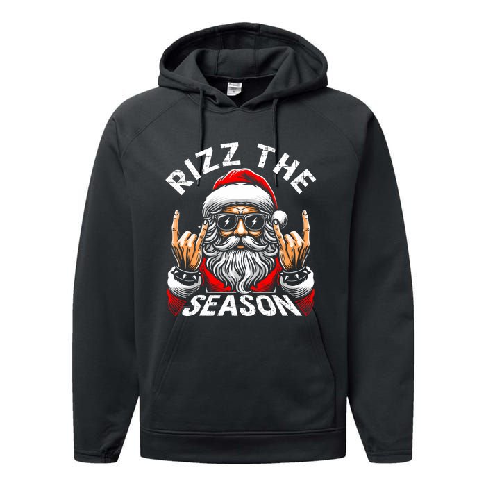 Rizz The Season Funny Christmas Rizzmas Santa Teens Performance Fleece Hoodie