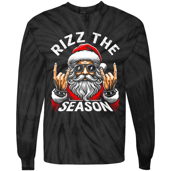 Rizz The Season Funny Christmas Rizzmas Santa Teens Tie-Dye Long Sleeve Shirt