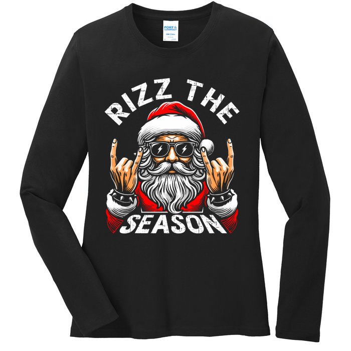 Rizz The Season Funny Christmas Rizzmas Santa Teens Ladies Long Sleeve Shirt