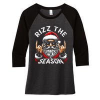 Rizz The Season Funny Christmas Rizzmas Santa Teens Women's Tri-Blend 3/4-Sleeve Raglan Shirt