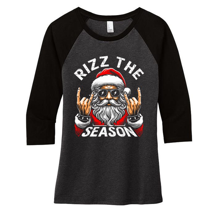 Rizz The Season Funny Christmas Rizzmas Santa Teens Women's Tri-Blend 3/4-Sleeve Raglan Shirt