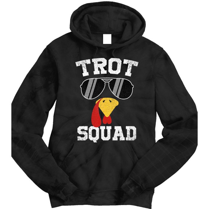 Running Turkey Sunglasses Trot Squad Thanksgiving Tie Dye Hoodie