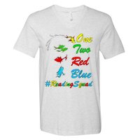 Reading Teacher Squad Oh The Places One Two Red Blue Fish V-Neck T-Shirt