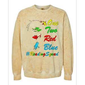 Reading Teacher Squad Oh The Places One Two Red Blue Fish Colorblast Crewneck Sweatshirt