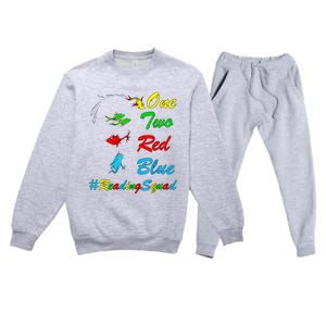 Reading Teacher Squad Oh The Places One Two Red Blue Fish Premium Crewneck Sweatsuit Set