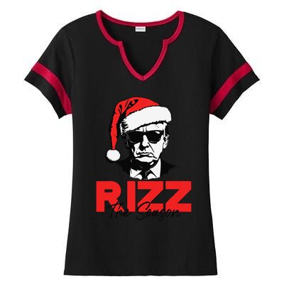 Rizz The Season Christmas Humorous Trump 2024 Santa Rizzler Gift Ladies Halftime Notch Neck Tee