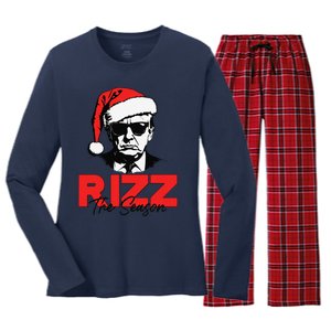 Rizz The Season Christmas Humorous Trump 2024 Santa Rizzler Gift Women's Long Sleeve Flannel Pajama Set 