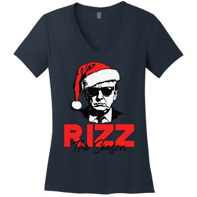 Rizz The Season Christmas Humorous Trump 2024 Santa Rizzler Gift Women's V-Neck T-Shirt