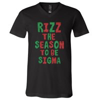 Rizz The Season Funny Gen Alpha Slang Christmas Teacher V-Neck T-Shirt