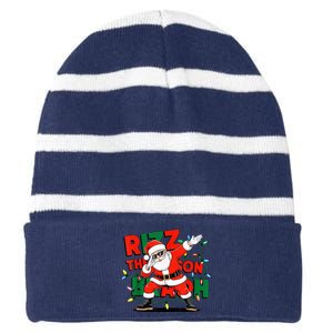 Rizz The Season Bruh Funny Christmas Rizzmas Santa Xmas Striped Beanie with Solid Band