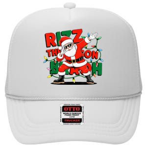 Rizz The Season Bruh Funny Christmas Rizzmas Santa Xmas High Crown Mesh Back Trucker Hat