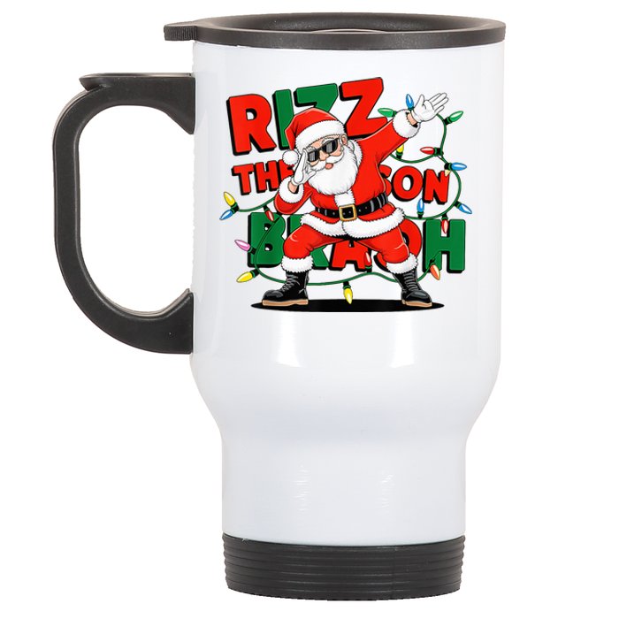 Rizz The Season Bruh Funny Christmas Rizzmas Santa Xmas Stainless Steel Travel Mug