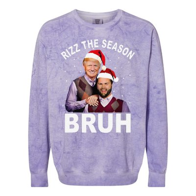 Rizz The Season Bruh Funny Santa Trump Vance Xmas Pajamas Colorblast Crewneck Sweatshirt