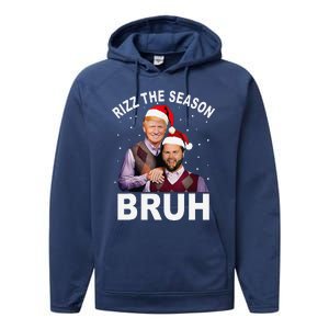 Rizz The Season Bruh Funny Santa Trump Vance Xmas Pajamas Performance Fleece Hoodie