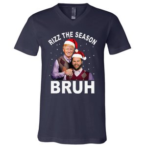 Rizz The Season Bruh Funny Santa Trump Vance Xmas Pajamas V-Neck T-Shirt