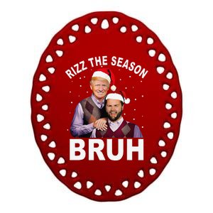 Rizz The Season Bruh Funny Santa Trump Vance Xmas Pajamas Ceramic Oval Ornament