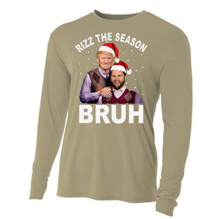 Rizz The Season Bruh Funny Santa Trump Vance Xmas Pajamas Cooling Performance Long Sleeve Crew