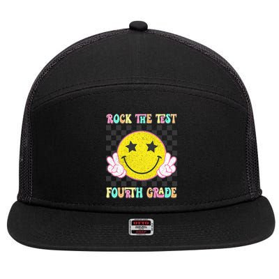 Rock The Staar Test Testing Day Smile Face Groovy Teacher  7 Panel Mesh Trucker Snapback Hat