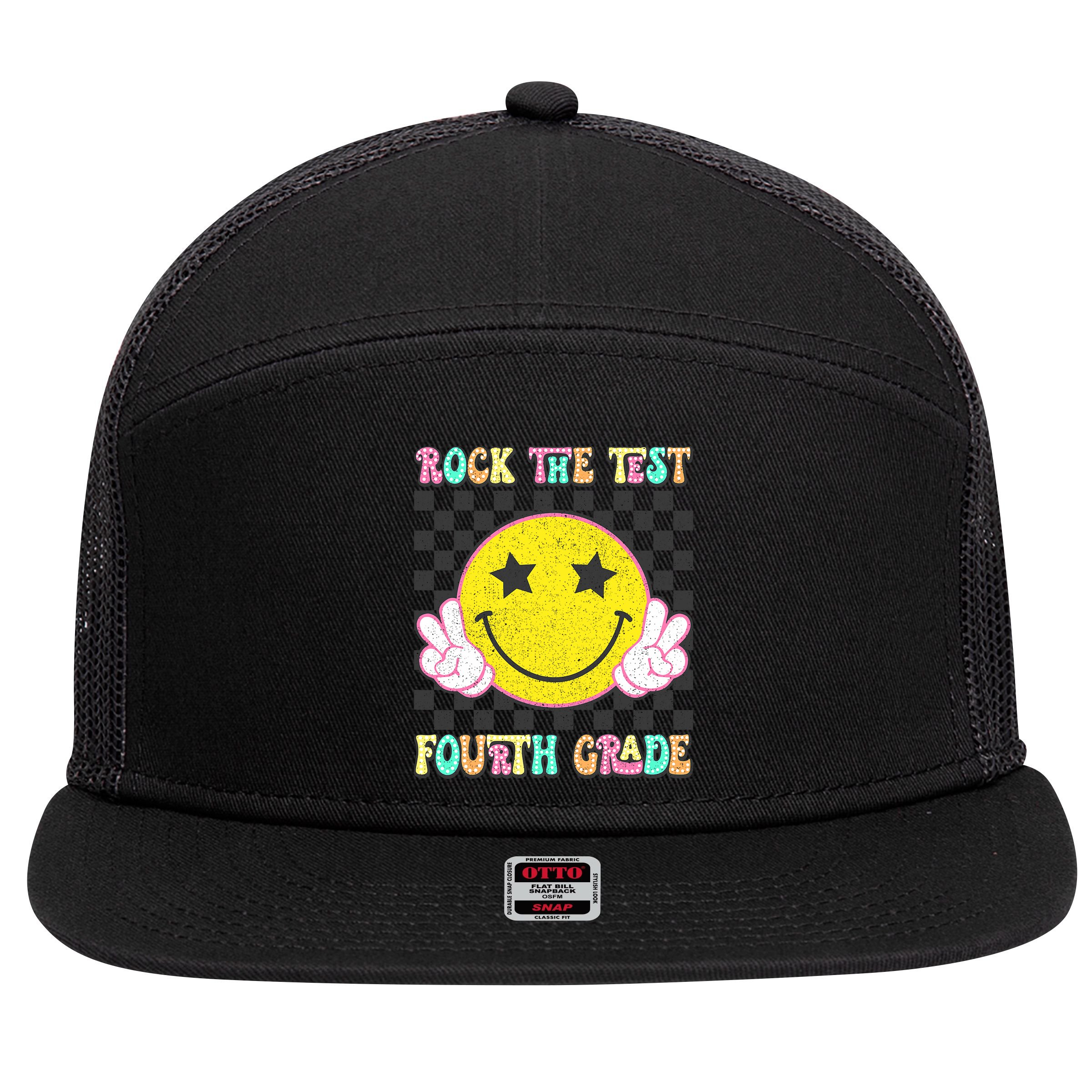 Rock The Staar Test Testing Day Smile Face Groovy Teacher  7 Panel Mesh Trucker Snapback Hat