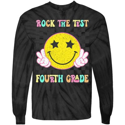 Rock The Staar Test Testing Day Smile Face Groovy Teacher  Tie-Dye Long Sleeve Shirt