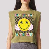 Rock The Staar Test Testing Day Smile Face Groovy Teacher  Garment-Dyed Women's Muscle Tee