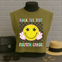 Rock The Staar Test Testing Day Smile Face Groovy Teacher  Garment-Dyed Women's Muscle Tee