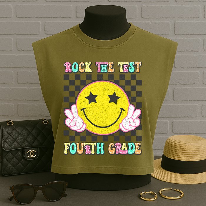 Rock The Staar Test Testing Day Smile Face Groovy Teacher  Garment-Dyed Women's Muscle Tee