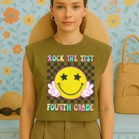 Rock The Staar Test Testing Day Smile Face Groovy Teacher  Garment-Dyed Women's Muscle Tee