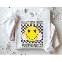 Rock The Staar Test Testing Day Smile Face Groovy Teacher  Sweatshirt