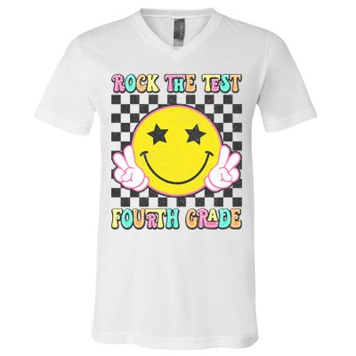 Rock The Staar Test Testing Day Smile Face Groovy Teacher  V-Neck T-Shirt